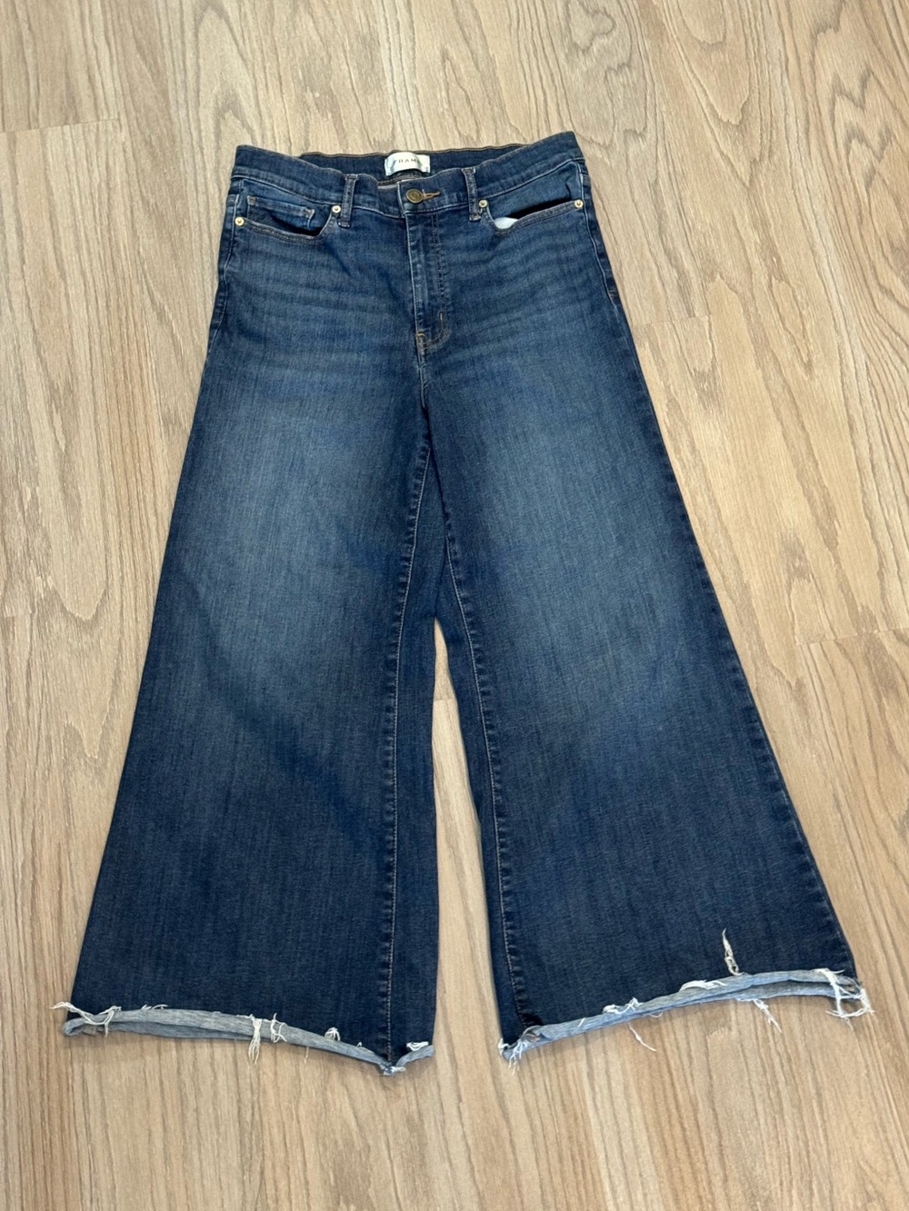 Frame Wide-Leg Frayed Hem Jeans High Rise 30 Women’s Denim